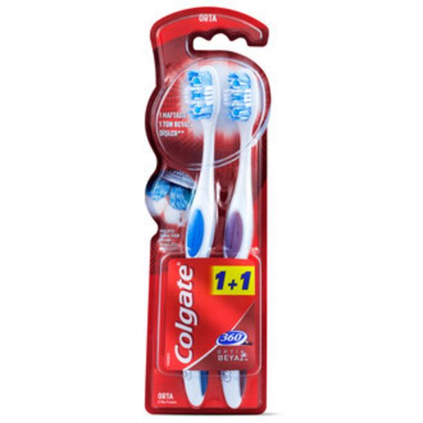 32,17 TL fiyatına Colgate 360 Optik Beyaz Orta Beyazlatıcı Diş Fırçası 1+1