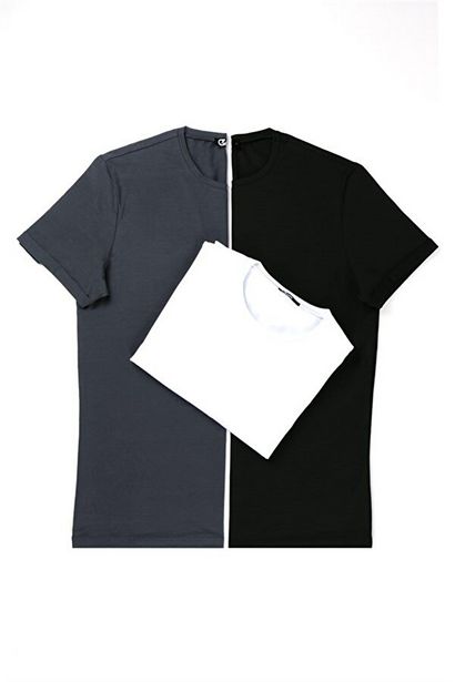 74,9 TL fiyatına Erkek 3'lü Paket Antrasit Beyaz Siyah Bisiklet Yaka T-Shirt - Regular Fit
