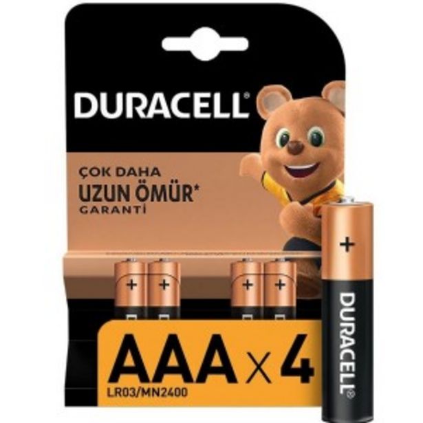 Esenlik içinde 25,9 TL fiyatına Duracell Alkalin Aaa İnce Piller 4'Lü Paket fırsatı